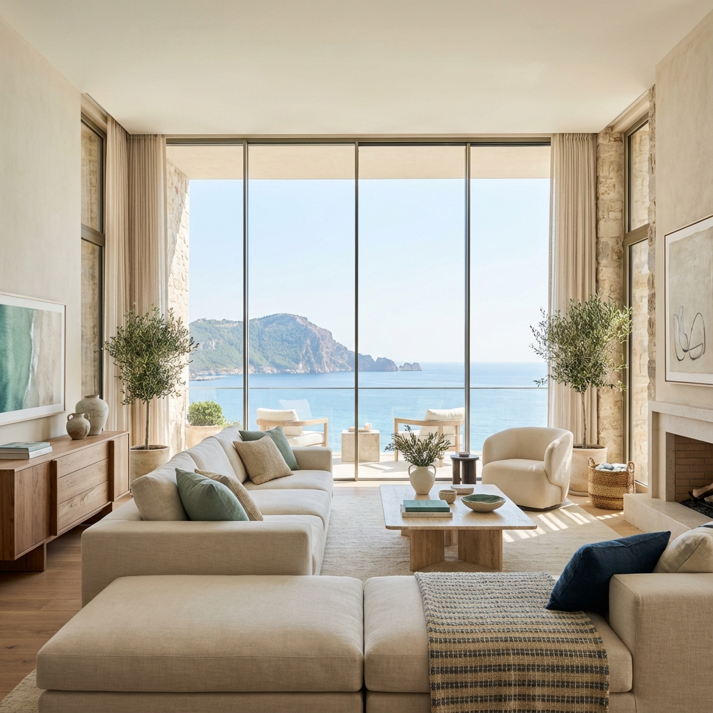 Moderne stue møbleret af Alanya Eiendom designteam